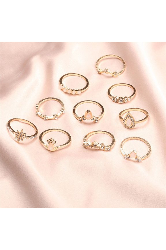 Womens Geometric Rings Set With Water Drop Diamond Accents Ten Piece Alloy Jewelry Electroplated Knuckle Rings5