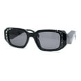 thumbnail image 1 of Womens Geometric Square Bevel Rectangle Rhinestone Jewel Plastic Sunglasses All Black, 1 of 4