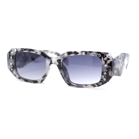 Womens Geometric Square Bevel Rectangle Rhinestone Jewel Plastic Sunglasses Slate Tortoise - Smoke