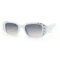 thumbnail image 1 of Womens Geometric Square Bevel Rectangle Rhinestone Jewel Plastic Sunglasses White - Smoke, 1 of 4