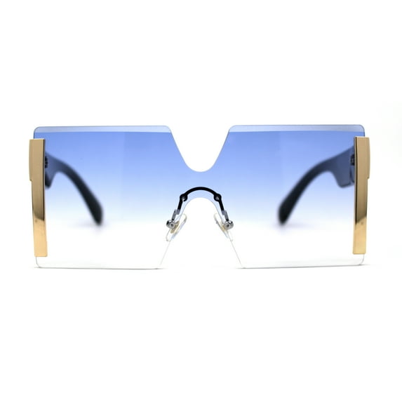 Womens Geometric Square Chucky Rimless Shield Sunglasses Gold Blue