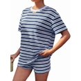 thumbnail image 1 of Womens Geometric Stripe Short Sleeve T-Shirt and Shorts Loungewear Set Dark Blue M, 1 of 7