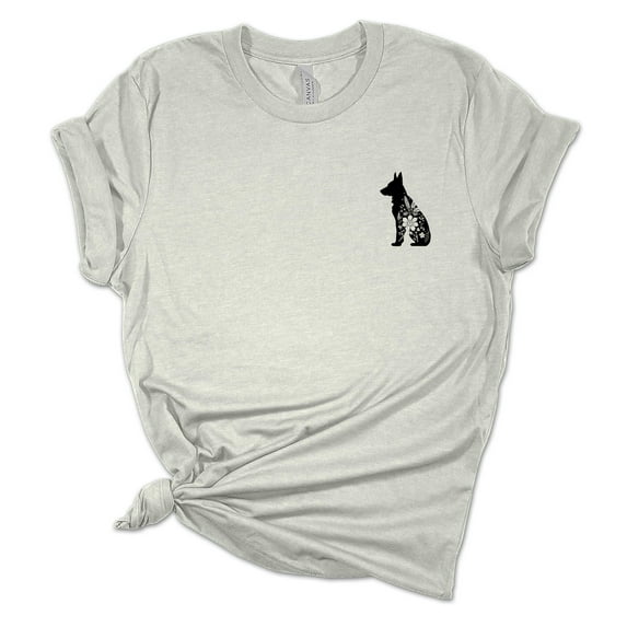 Womens German Shepherd Tshirt Floral German Shepherd Crest Short Sleeve T-shirt-Athletic Heather-5xl