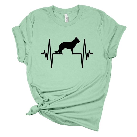 Womens German Shepherd Tshirt German Shepherd Heartbeat Short Sleeve T-shirt-Mint-large