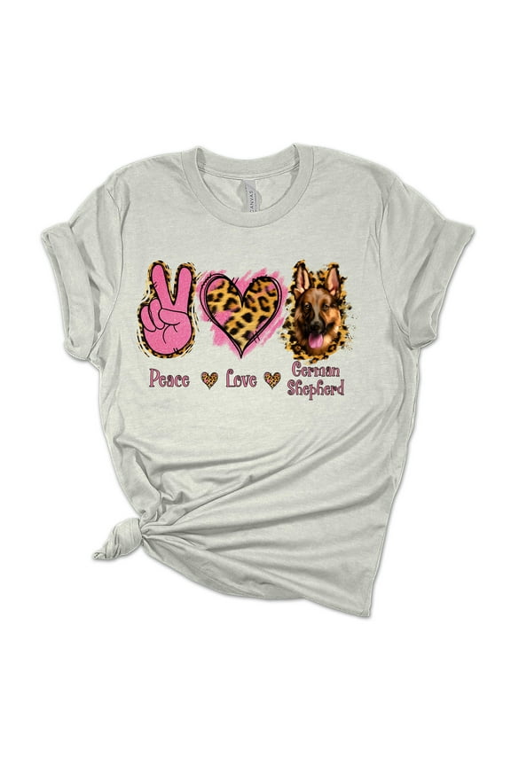 Womens German Shepherd Tshirt Peace Love German Shepherds Short Sleeve T-shirt-Athletic Heather-medium