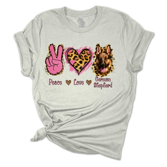 Womens German Shepherd Tshirt Peace Love German Shepherds Short Sleeve T-shirt-Athletic Heather-small