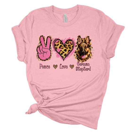 Womens German Shepherd Tshirt Peace Love German Shepherds Short Sleeve T-shirt-Light Pink-5xl