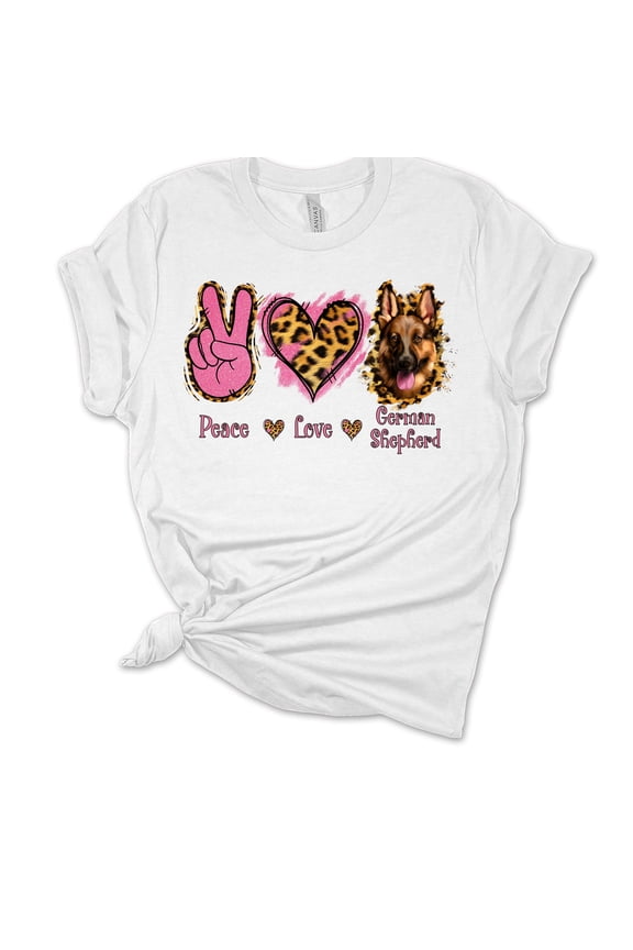 Womens German Shepherd Tshirt Peace Love German Shepherds Short Sleeve T-shirt-White-small