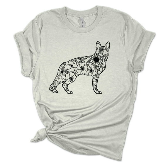 Womens German Shepherd Tshirt Standing Floral German Shepherd Short Sleeve T-shirt-Athletic Heather-large
