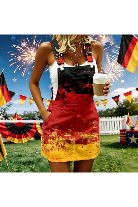 Womens Germany Jumper Dress Jersey Casual Floral Jumpsuit Dress Straps Casual Outings Summer Mini Dresses XXL