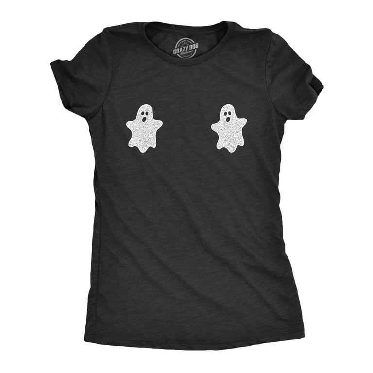 Womens Ghost Boobs Tshirt Funny Halloween Boo Hilarious Tits Graphic Tee  (Heather Black) - L Womens Graphic Tees 