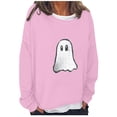 thumbnail image 1 of Womens Ghost Crewneck Sweatshirts Halloween Fake Two-Piece Sweat Shirts Long Sleeve Pullover Loose Fall Tops Pink, 5XL, 1 of 7