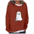thumbnail image 1 of Womens Ghost Crewneck Sweatshirts Halloween Fake Two-Piece Sweat Shirts Long Sleeve Pullover Loose Fall Tops Wine, M, 1 of 3
