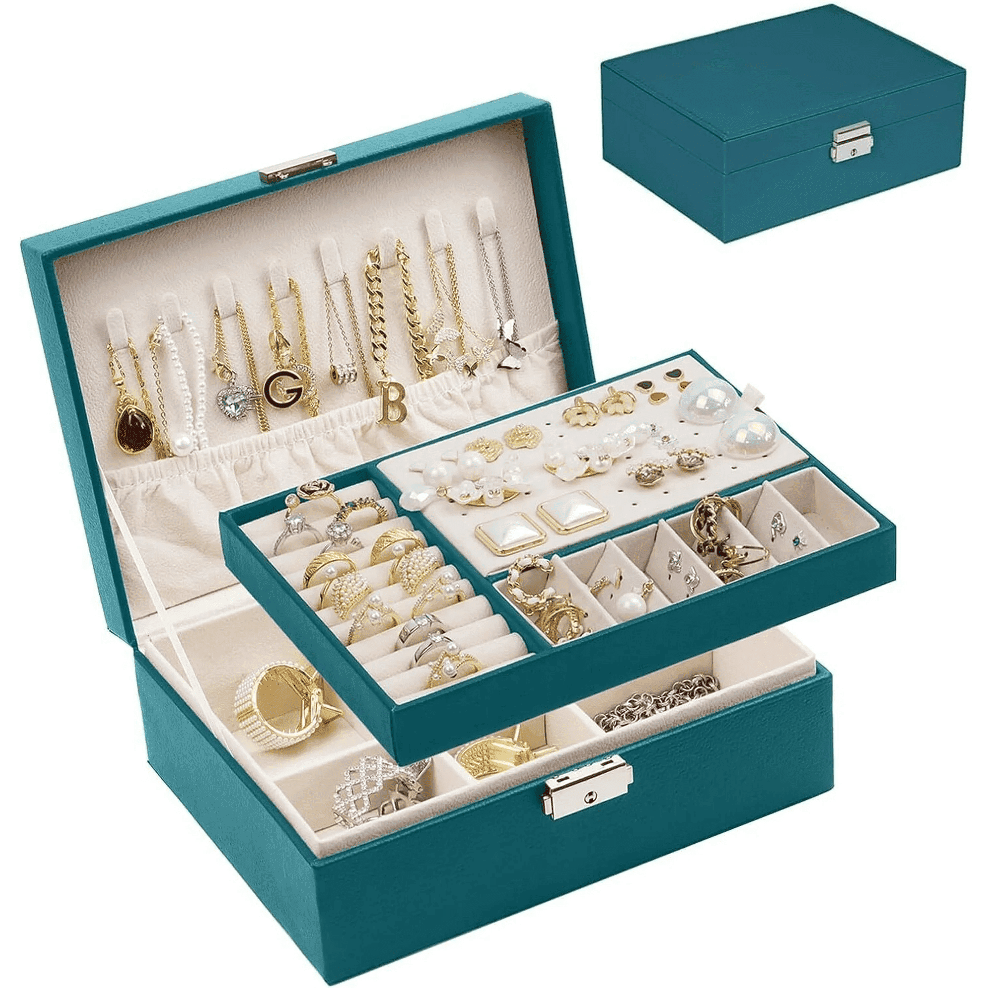 Velvet-Lined Jewellery Display Box & Organizer - Black, 35x25cm, For Rings, Necklaces, Earrings