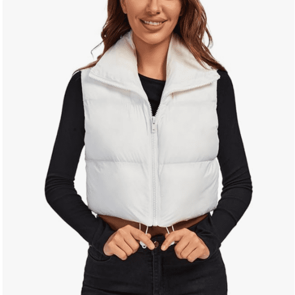 Womens Gilets Padded Vest Ladies High Stand Collar Lightweight Zip Cropped Puffer Gilets