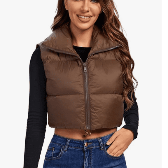 Womens Gilets Padded Vest Ladies High Stand Collar Lightweight Zip Cropped Puffer Gilets