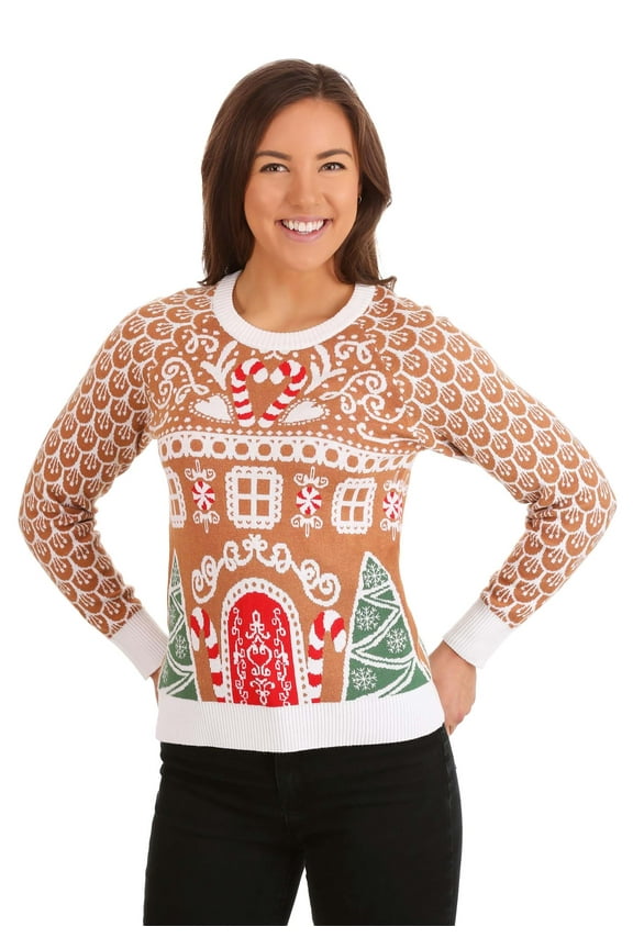 Womens Gingerbread House Ugly Christmas Sweater