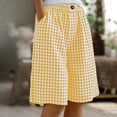 thumbnail image 1 of Womens Gingham Knee Length Bermuda Shorts Baggy Pajama Lounge Shorts Resort Plaid PJ Bottoms Cute with Pockets Yellow 3XL, 1 of 9