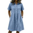 thumbnail image 1 of Womens Gingham Shirt Dress Collared Short Sleeve Relaxed Fit Casual Summer Dresses Comfy Everyday Midi Shirt Dresses Blue L, 1 of 5