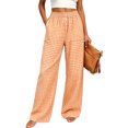 thumbnail image 1 of Womens Gingham Wide Leg Pants Button Elastic High Waisted with Pockets Business Casual Orange M, 1 of 7