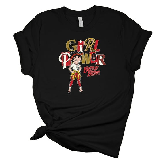 Womens Girl Power Betty Boop Short Sleeve T-shirt Graphic Tee Graphic Tee-Black-xxl