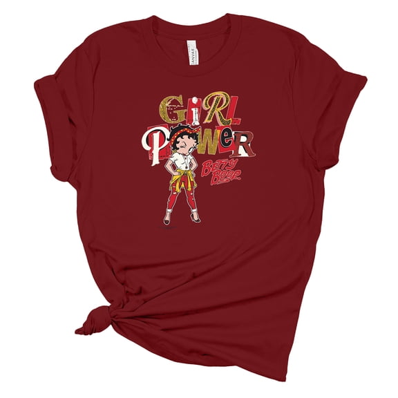 Womens Girl Power Betty Boop Short Sleeve T-shirt Graphic Tee Graphic Tee-Cardinal-large