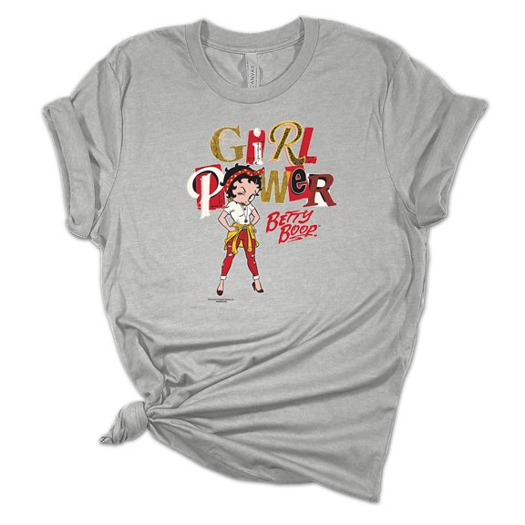 Womens Girl Power Betty Boop Short Sleeve T-shirt Graphic Tee Graphic Tee-Sports Grey-xl
