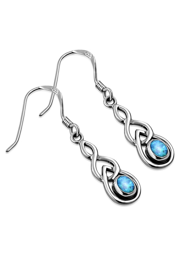 Womens Blue Simulated Opal Celtic Dangle Drop 925 Sterling Silver Earrings