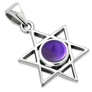 Womens Girls Created Gemstone 925 Sterling Silver Star of David Pendant Necklace Includes Adjustable Chain 16"-18" Silver (Created Amethyst)