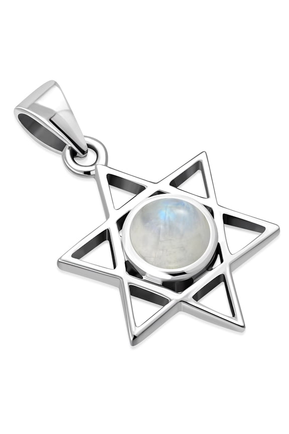 Womens Created Gemstone 925 Sterling Silver Star of David Pendant Necklace Includes Adjustable Chain 16"-18" Silver (Created Moonstone)