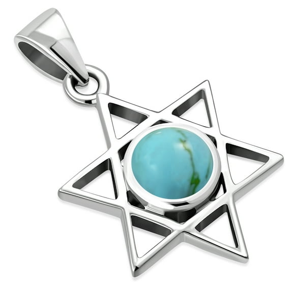 Womens Created Gemstone 925 Sterling Silver Star of David Pendant Necklace Includes Adjustable Chain 16"-18" Silver (Created Turquoise)