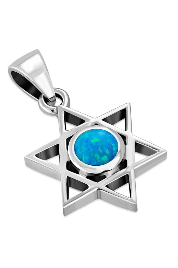 Womens Created Gemstone 925 Sterling Silver Star of David Pendant Necklace (created opal)