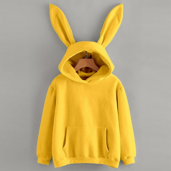 Womens Girls Cute Ear Hoodies Casual Long Sleeve Sweatshirts Pullover Tops (Yellow S)