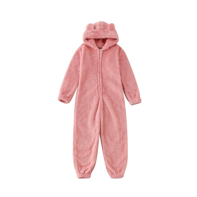 Womens Girls Fleece One Piece Hooded Pajamas Flannel Parent-Child ...