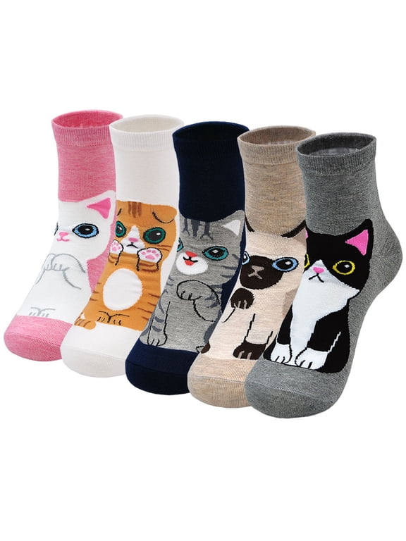 Womens Girls Funny Novelty Ankle Socks Cute Colorful Cartoon Animal Food Patterned Casual Quarter Socks Gift,5 Pairs