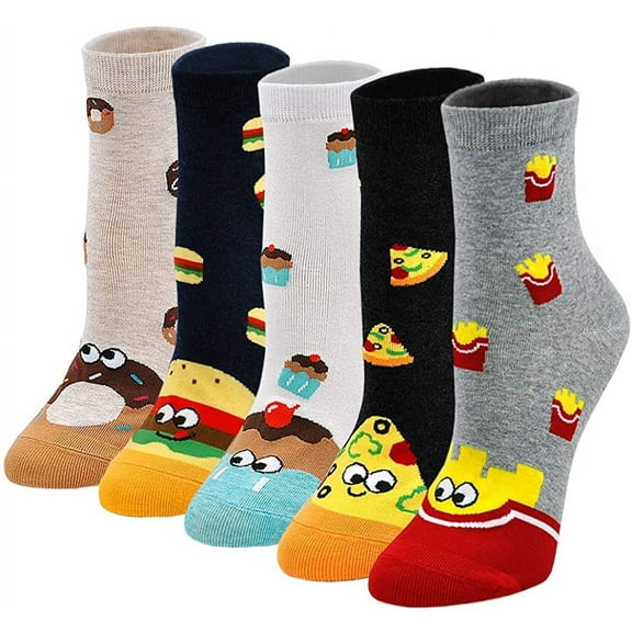Womens Girls Funny Novelty Ankle Socks Cute Colorful Cartoon Animal Food Patterned Casual Quarter Socks Gift,5 Pairs