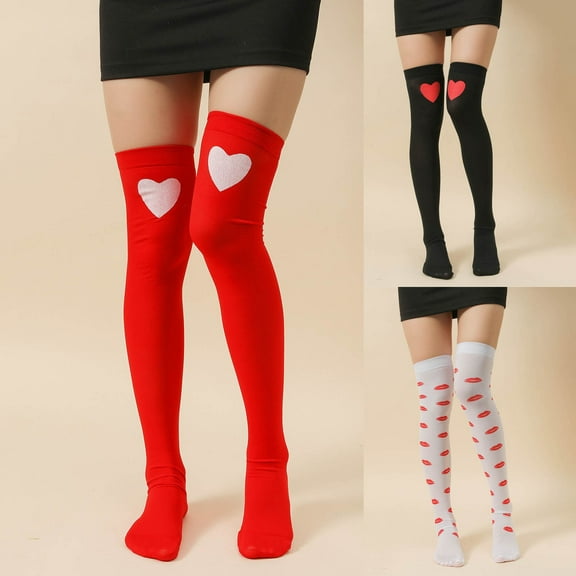 Womens Girls Heart Love Print Socks For Party And Costume Events