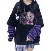 Womens Girls Japanese Style Hoodie Cute Pattern Print Sweatshirt Fashion Kawaii Anime Pullover