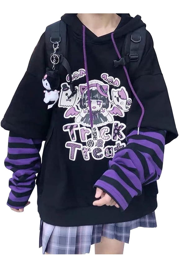 Womens Girls Japanese Style Hoodie Cute Pattern Print Sweatshirt Fashion Kawaii Anime Pullover