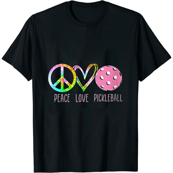 Womens Girls Pickleball Shirts Retired Ladies Peace Love Pickleball Round Neck T-Shirt Black Medium
