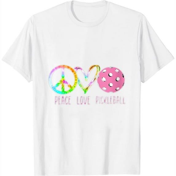 Womens Girls Pickleball Shirts Retired Ladies Peace Love Pickleball Round Neck T-Shirt White 2X-Large