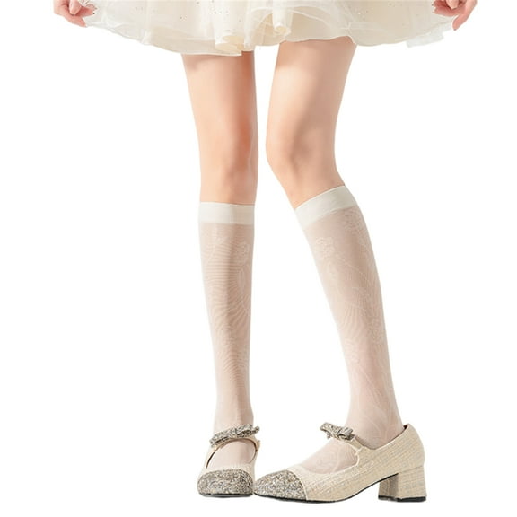 Womens Girls Sheer Knee High Socks Spring Knee High Stockings Nylons Silk Stockings Sweet Cute Calf Socks Gifts