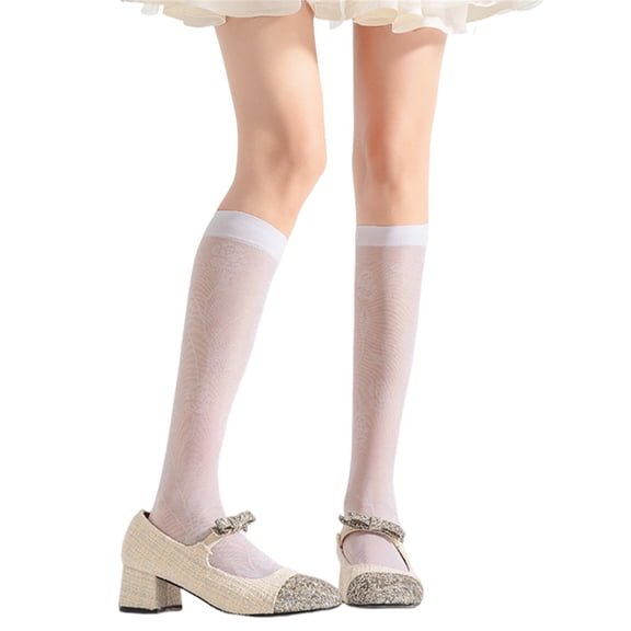 Womens Girls Sheer Knee High Socks Summer Spring Knee High Stockings Nylons Silk Stockings Sweet Cute Calf Socks Gifts