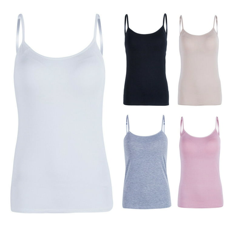 Womens Girls Strap Built In Bra Padded Self Mold Bra Tank Top Camisole Cami