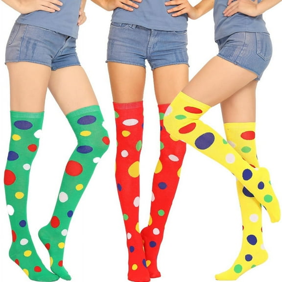 Womens Girls Thigh High Socks Polka Dot Novelty Funny Over the Knee High Socks Colorful Dot Long Socks Leg Warmer Gift Socks