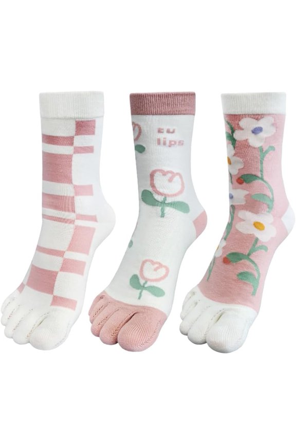 Womens Girls Toe Socks Five Fingers Cute Socks Colorful Ankle Socks Athletic Running Socks Toe Seperated Socks