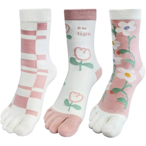 Womens Girls Toe Socks Five Fingers Cute Socks Colorful Ankle Socks Athletic Running Socks Toe Seperated Socks