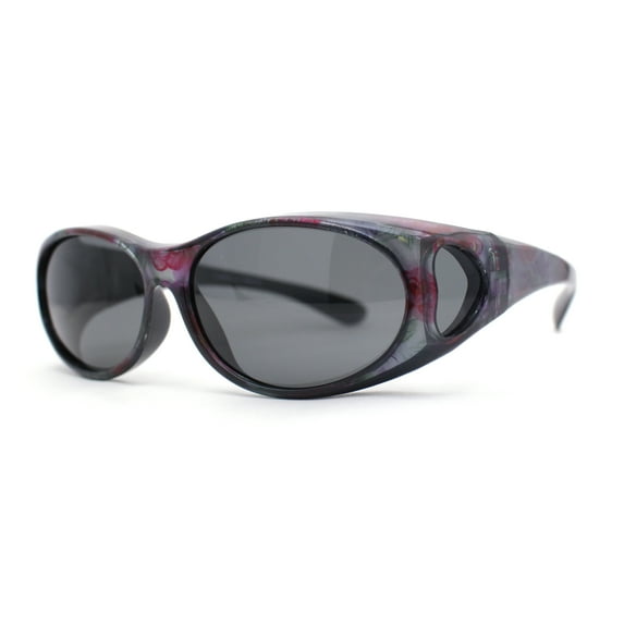 Womens Glare Blocking Polarized Lens 60mm Fit Over Oval Sunglasses Flower - Black