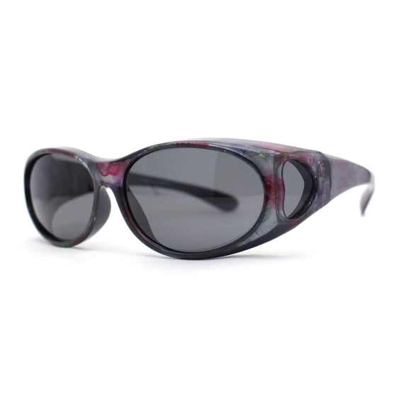 Womens Glare Blocking Polarized Lens 60mm Fit Over Oval Sunglasses Flower - Black