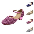 thumbnail image 1 of Womens Glitter Ballroom Dance Shoes Latin Salsa Tango Dancing Heels Closed Toe Party Performance Wedding Sequins Princess Shoes Low Heel Flower Wedding Party Shoes, 1 of 5